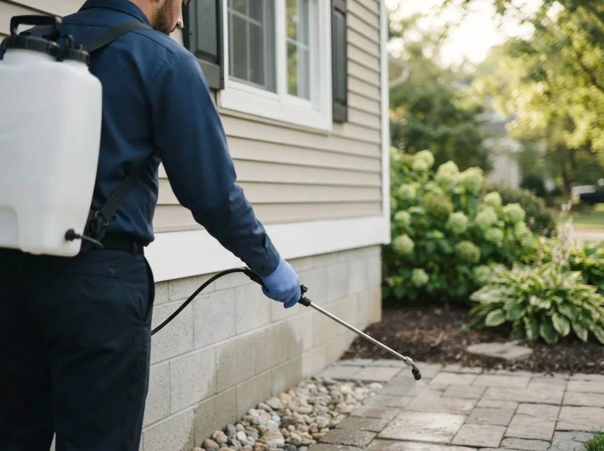 Pest control technician inspecting a home in Hermitage, PA